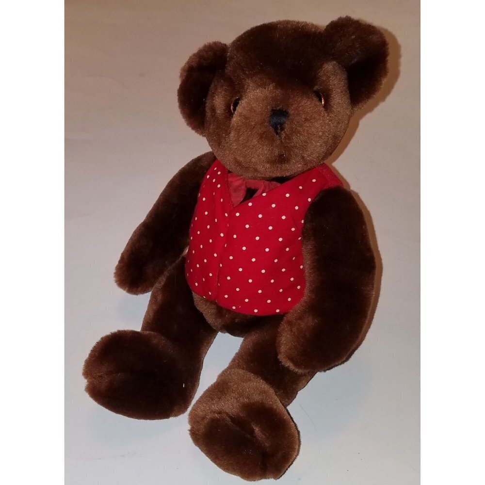 Commonwealth Brown Teddy Bear Plush 8" Stuffed Animal Red White Polka Dot Vest